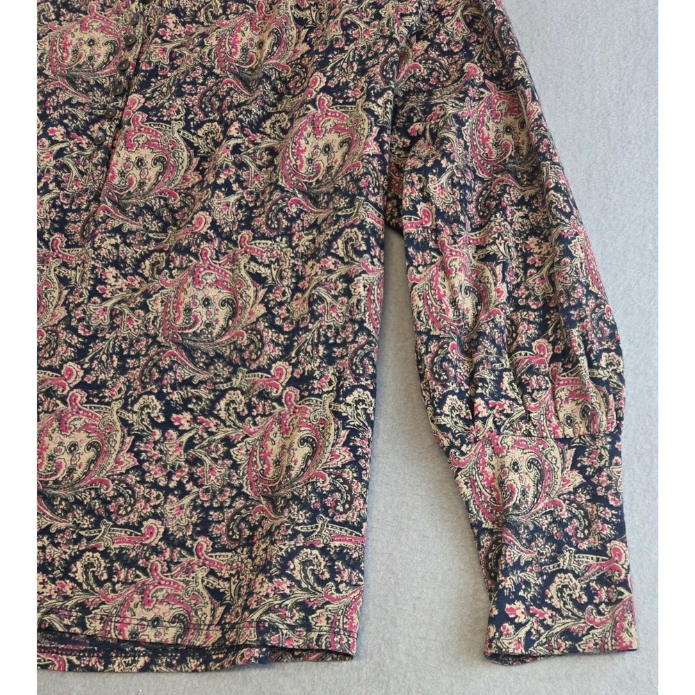 Lucky Brand Paisley Henley Blouse‎ Cotton Modal Size Medium Bohemian Pink Navy - Picture 4 of 11